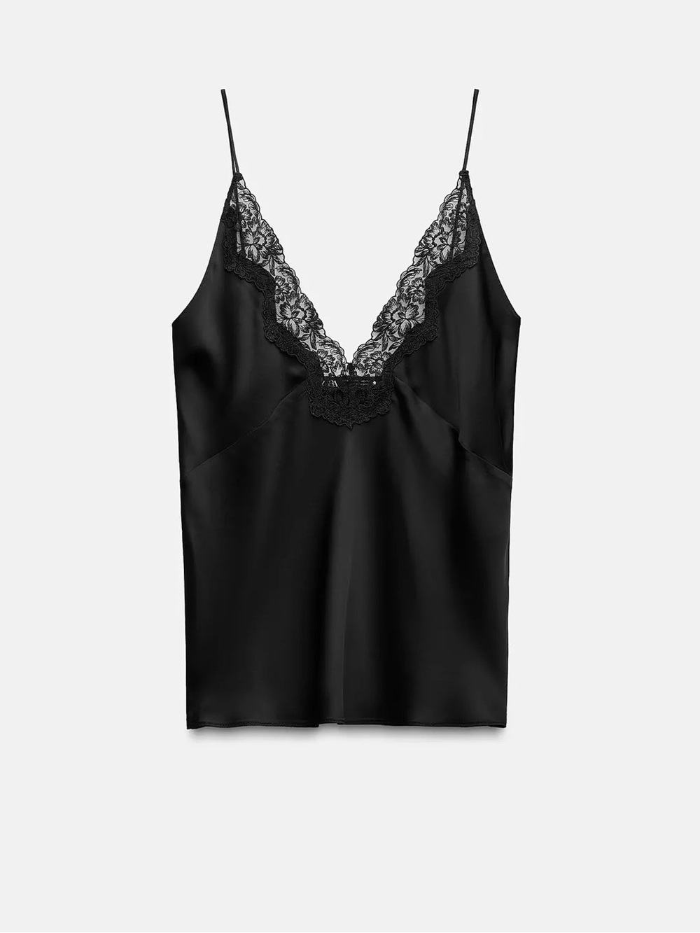 Zara Black Lace-Trim Satin Cami